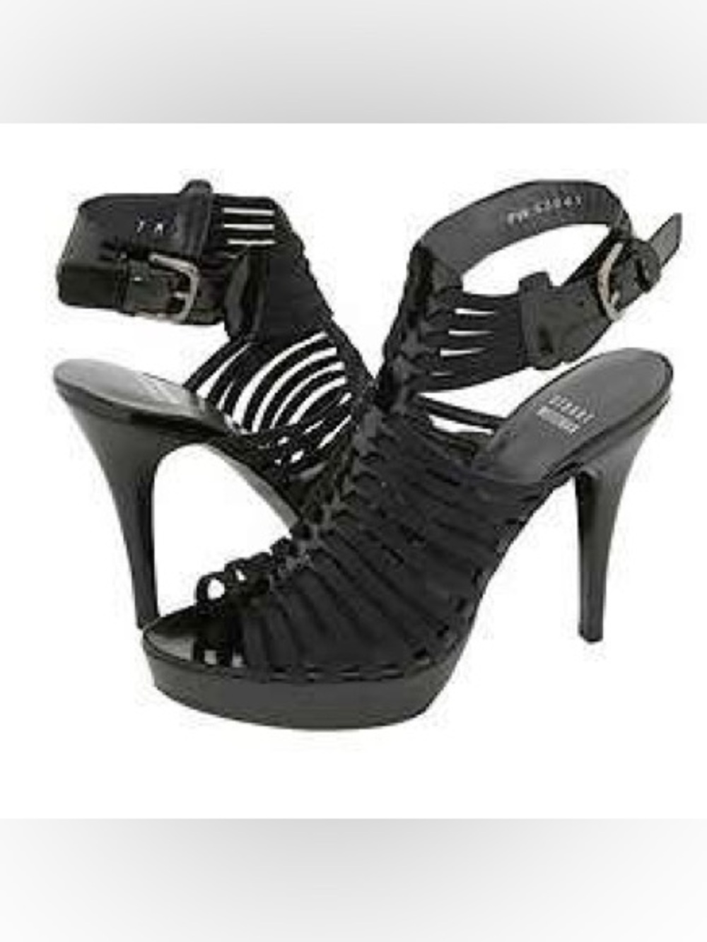 Stuart Weitzman Huarache Tijuana Strappy Black Leather Heels